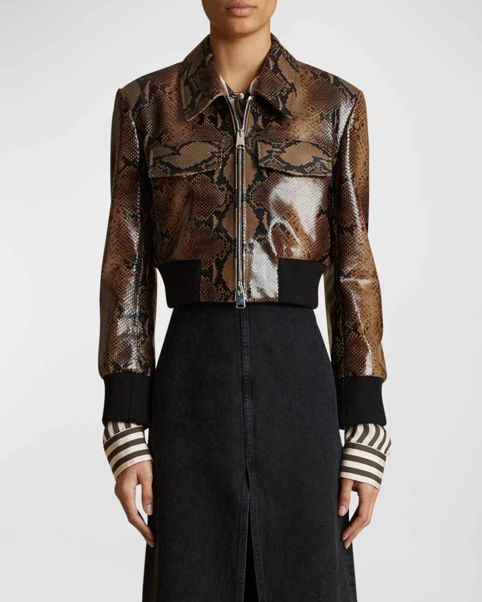 Hector Cropped Snake Print Leather Jacket